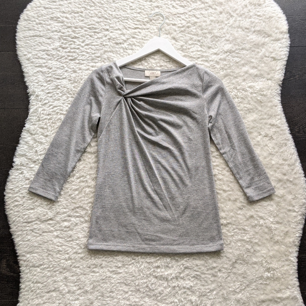 LOFT 3/4 Sleeve Grey Shimmer Top